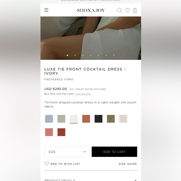 NWT - SHONA JOY Luxe Tie Front Cocktail Dress in IVORY - Picture 10 of 12